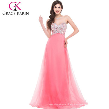 Grace Karin trägerlosen bodenlangen billig lange Puffy Perlen rosa prom Kleid CL3107-3